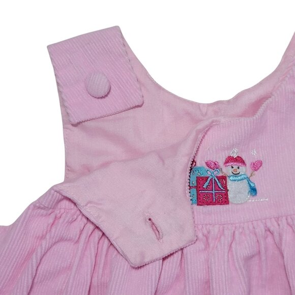 Christmas Jumper Dress Girls Sz 12 mths Pink Corduroy Embroidered Winter Skating - Picture 4 of 13